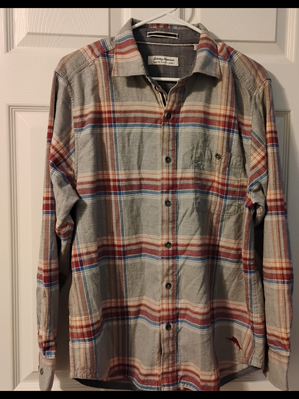 Tommy Bahama Plaid Button-Down Shirt in Gray, Red & Blue